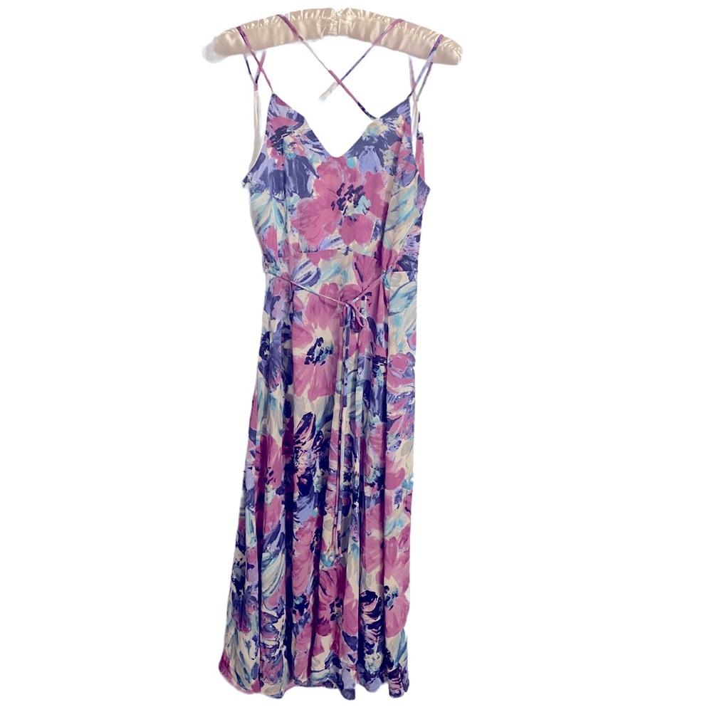Peach Love California Multi-Purple Hues Floral Maxi Wrap Dress